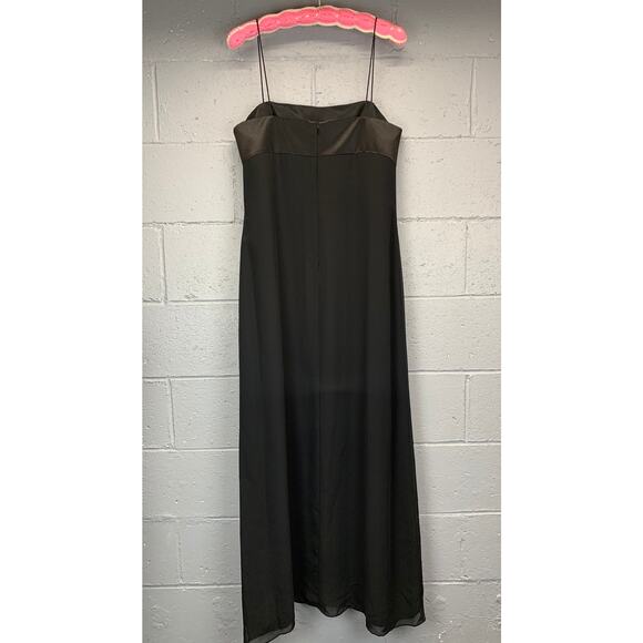 Y2K Black Satin Maxi Slip Dress Formal Prom Volup Plus 16 Floral Embroidered - Picture 6 of 9